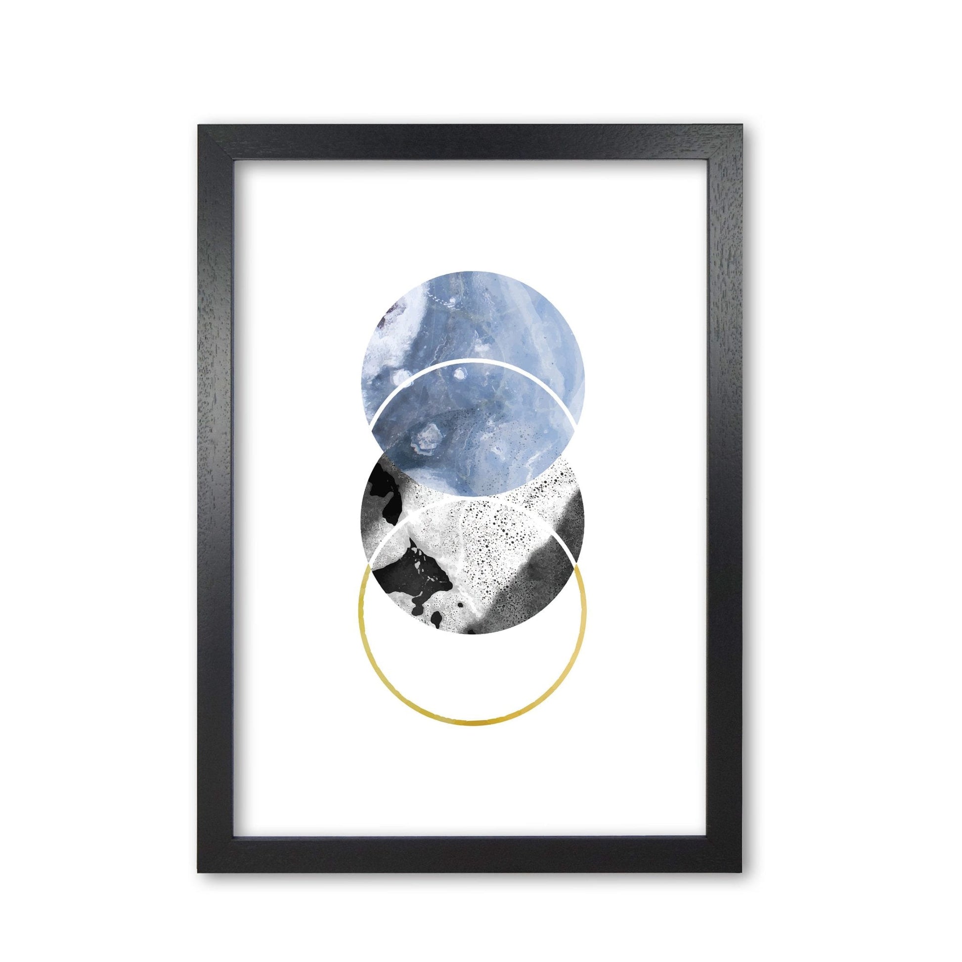 Blue and gold abstract circles modern fine art print