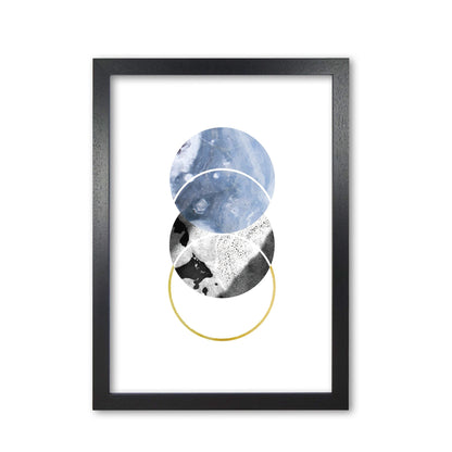 Blue and gold abstract circles modern fine art print