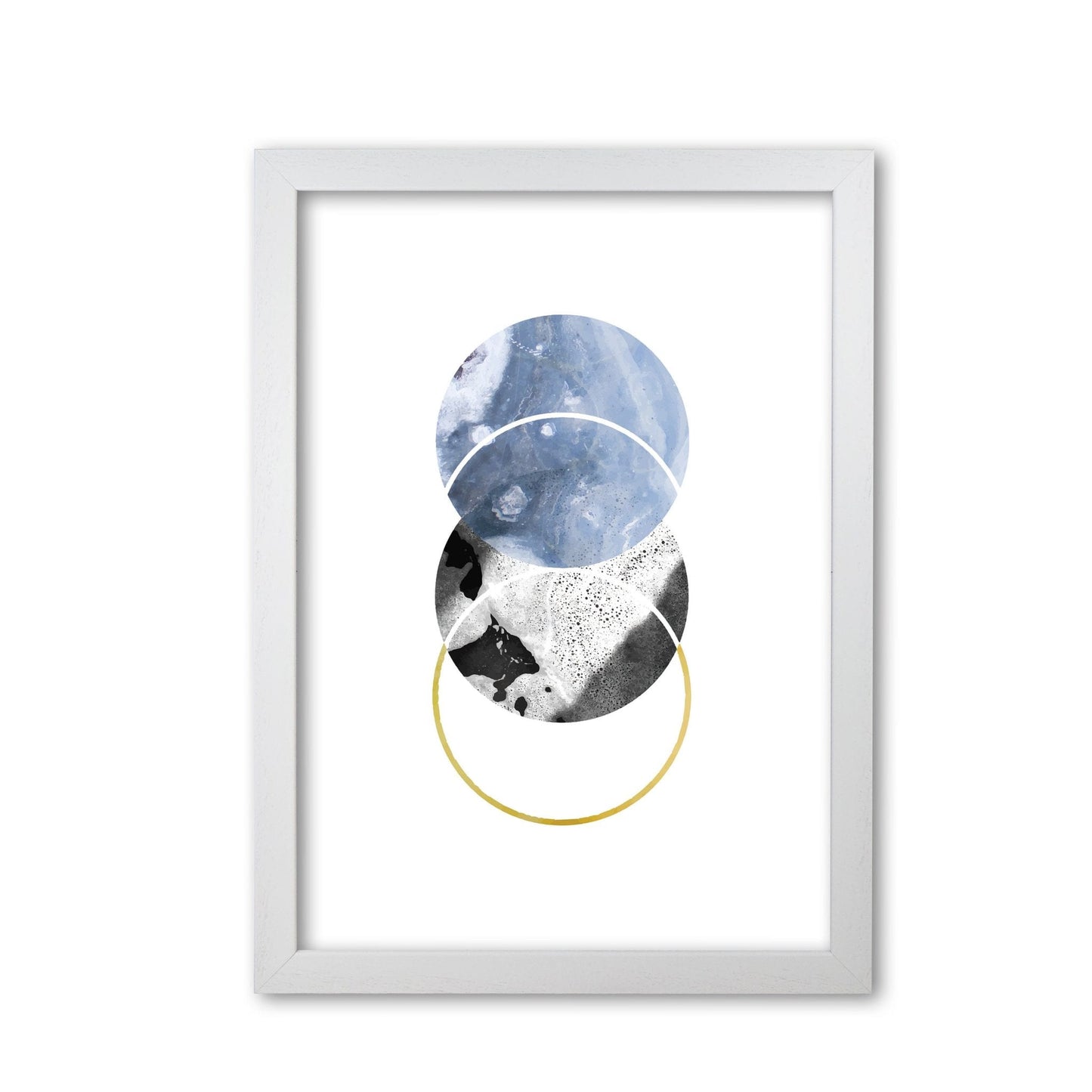 Blue and gold abstract circles modern fine art print