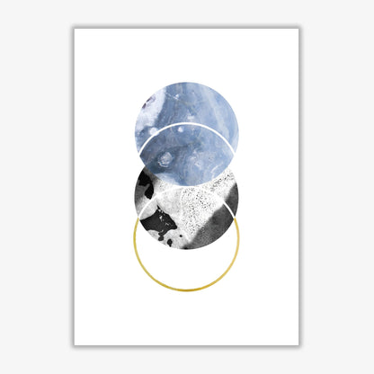 Blue and gold abstract circles modern fine art print
