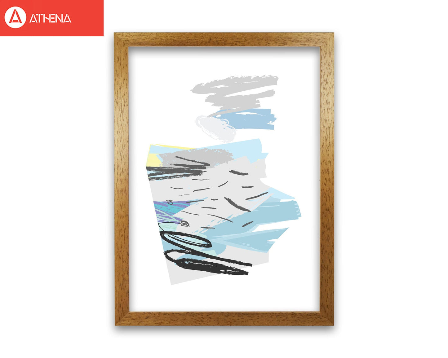 Blue and grey abstract drawings modern fine art print