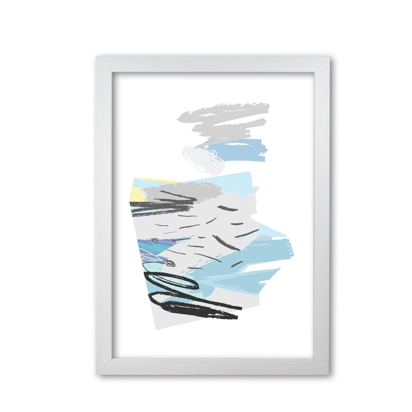 Blue and grey abstract drawings modern fine art print