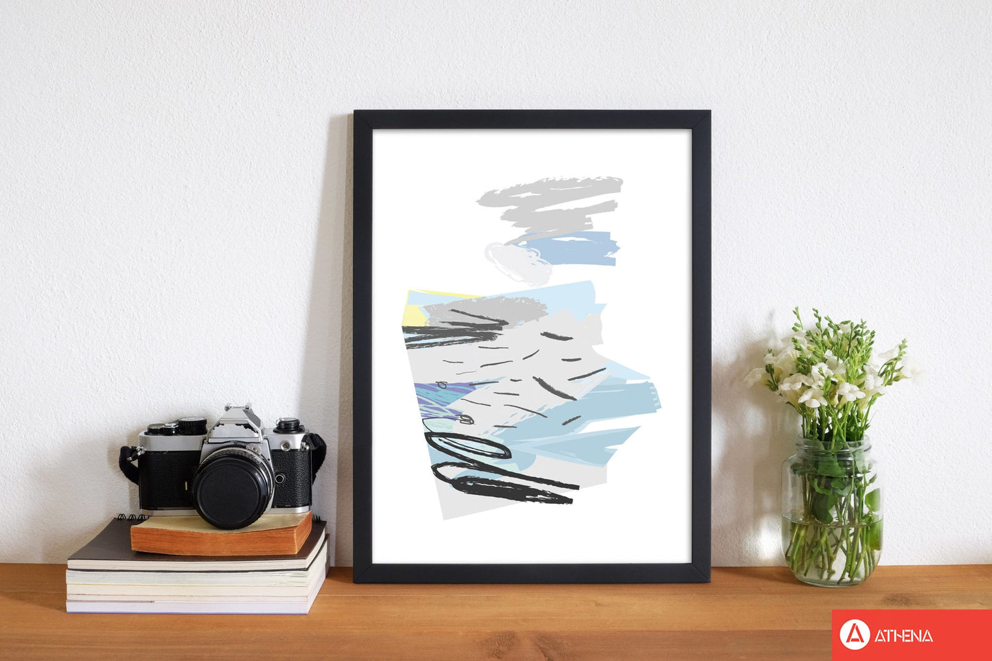 Blue and grey abstract drawings modern fine art print