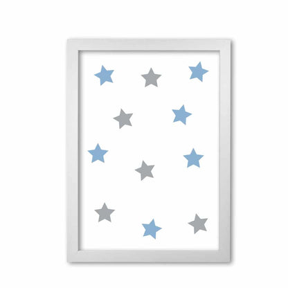 Blue and grey stars modern fine art print, framed childrens nursey wall art poster