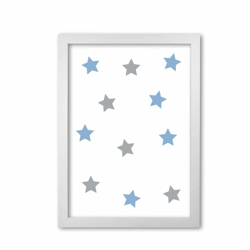 Blue and grey stars modern fine art print, framed childrens nursey wall art poster