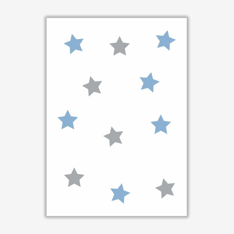 Blue and grey stars modern fine art print, framed childrens nursey wall art poster