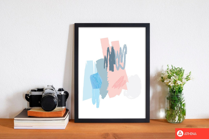Blue and pink abstract scribbles modern fine art print