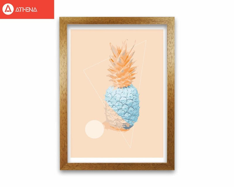 Blue and pink pineapple modern fine art print, framed kitchen wall art