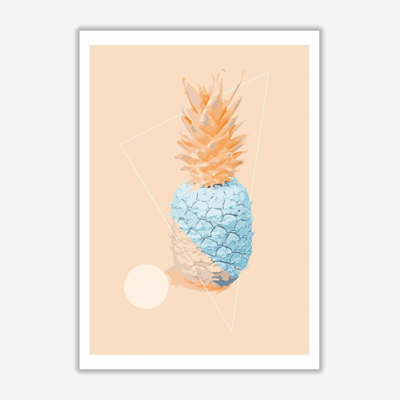 Blue and pink pineapple modern fine art print, framed kitchen wall art