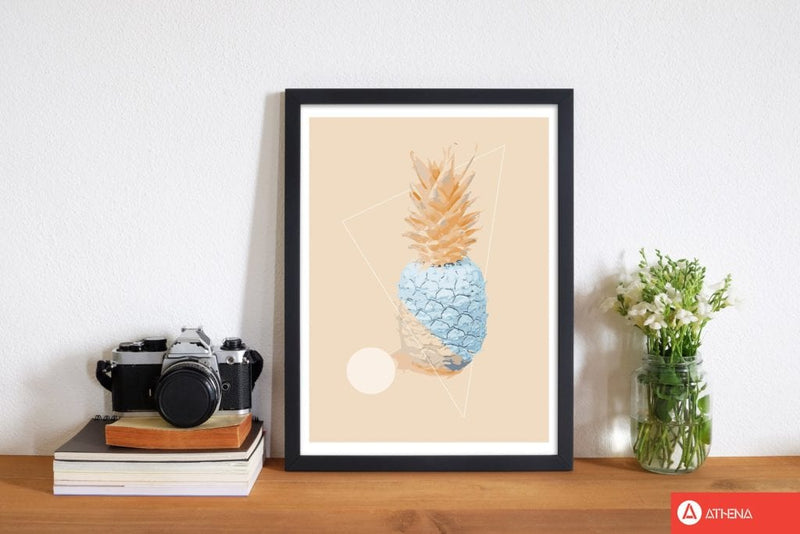 Blue and pink pineapple modern fine art print, framed kitchen wall art