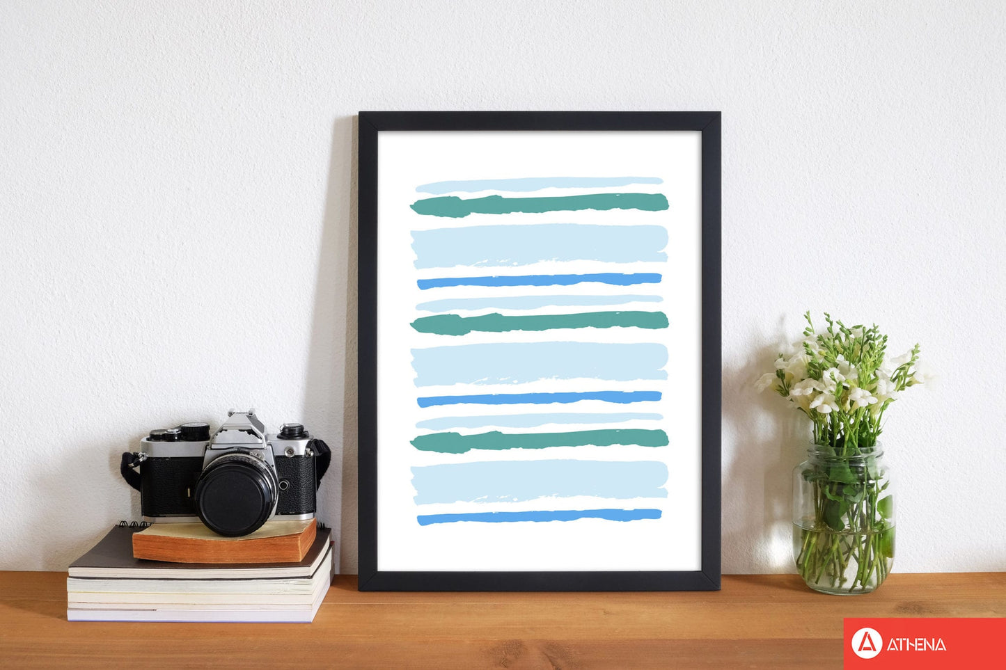 Blue contrast abstract stripes modern fine art print