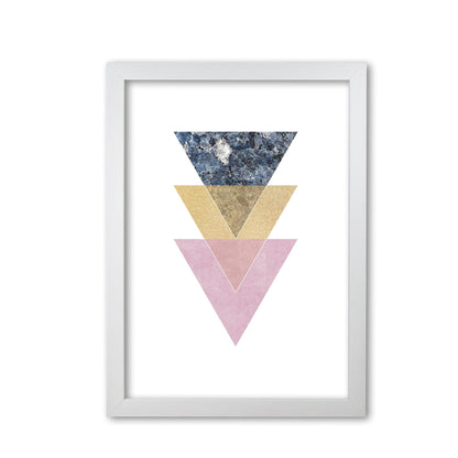 Blue, gold and pink abstract triangles modern fine art print