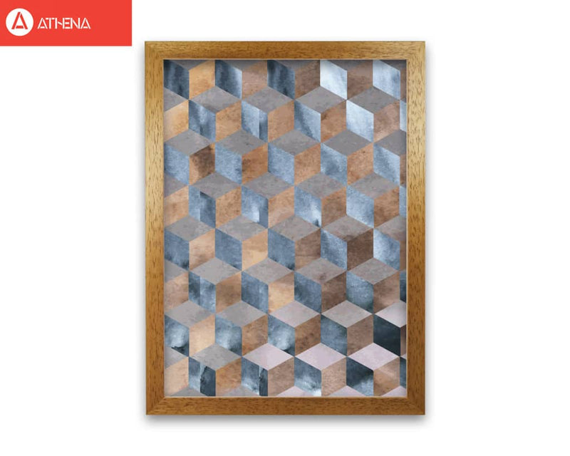 Blue, grey and brown abstract watercolour box modern fine art print