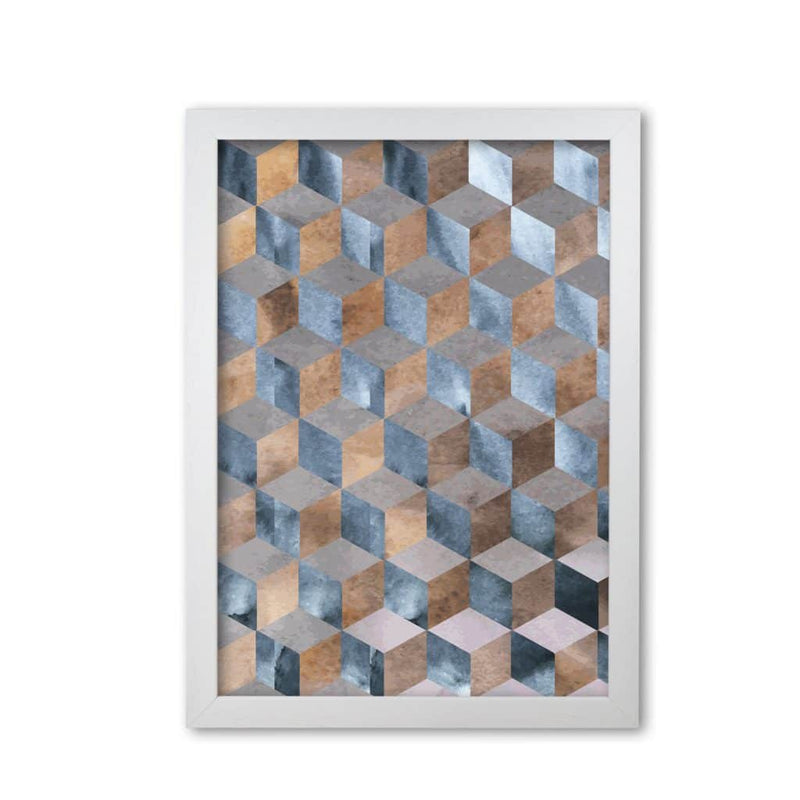 Blue, grey and brown abstract watercolour box modern fine art print