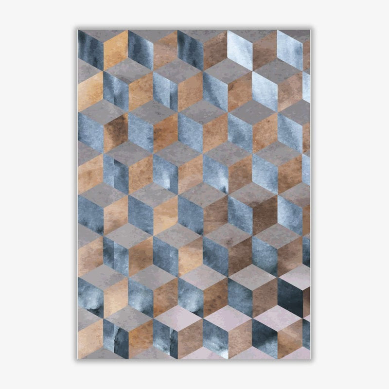 Blue, grey and brown abstract watercolour box modern fine art print