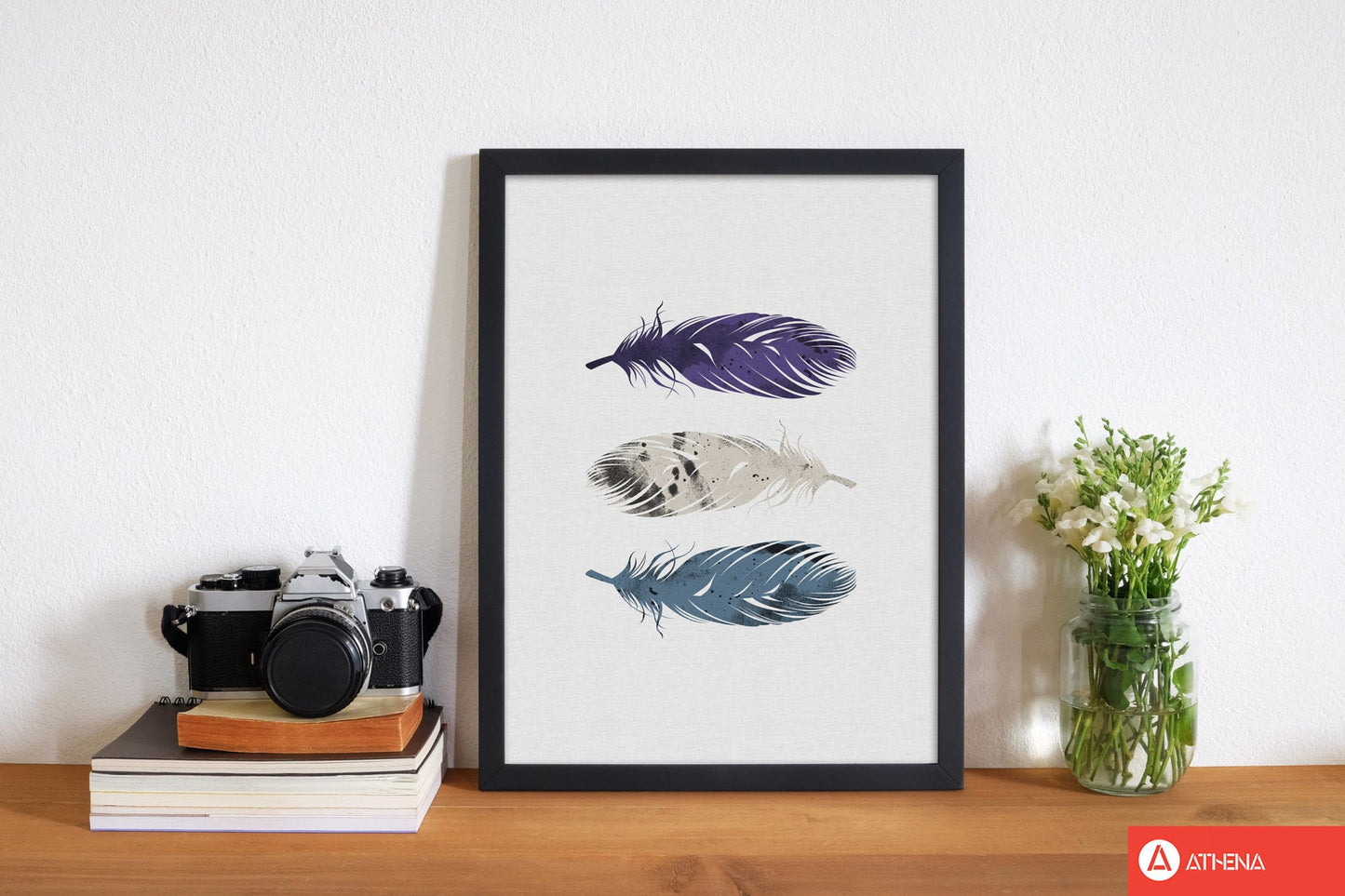 Blue, purple &#038; white feathers fine art print by orara studio