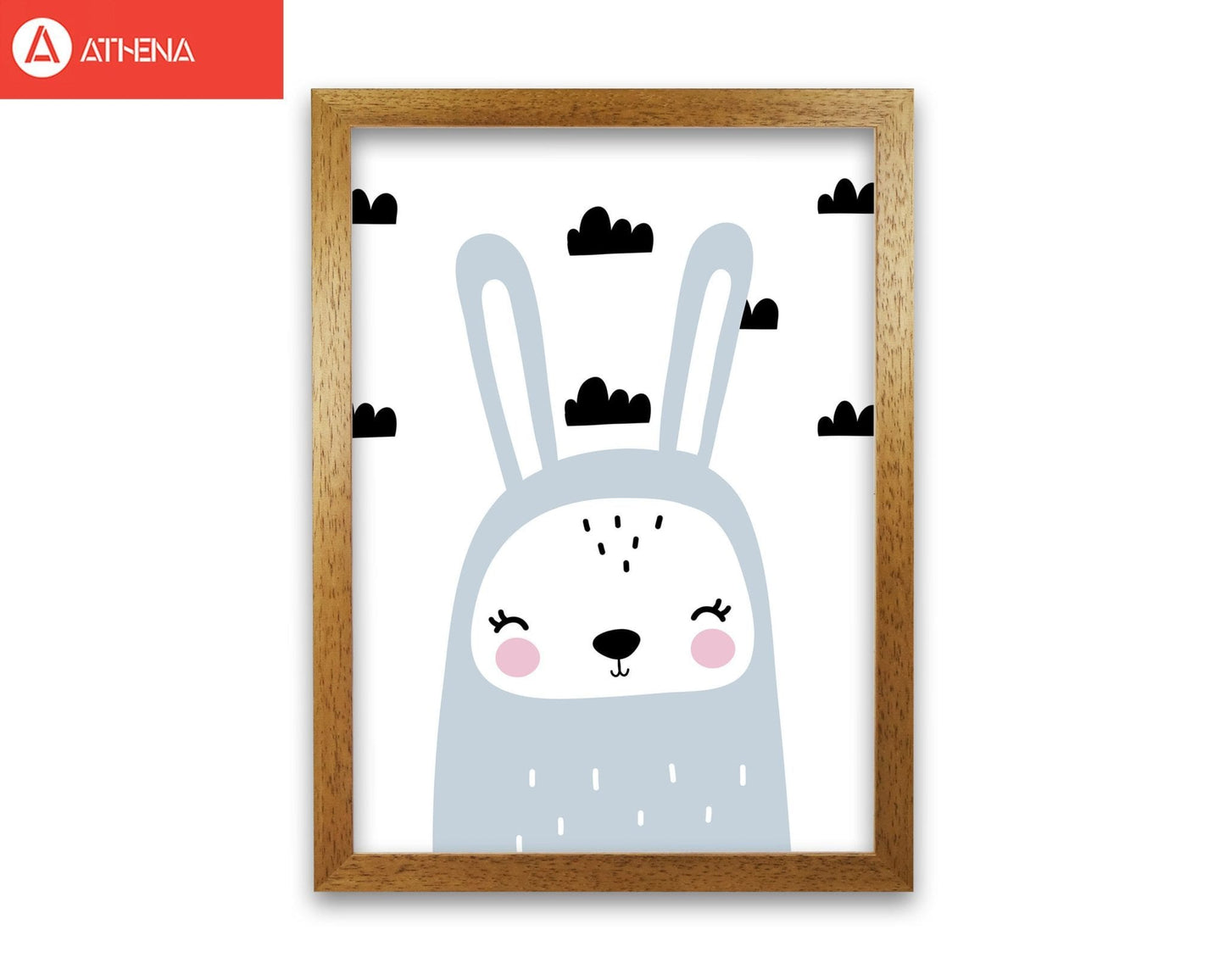 Blue scandi bunny with clouds modern fine art print