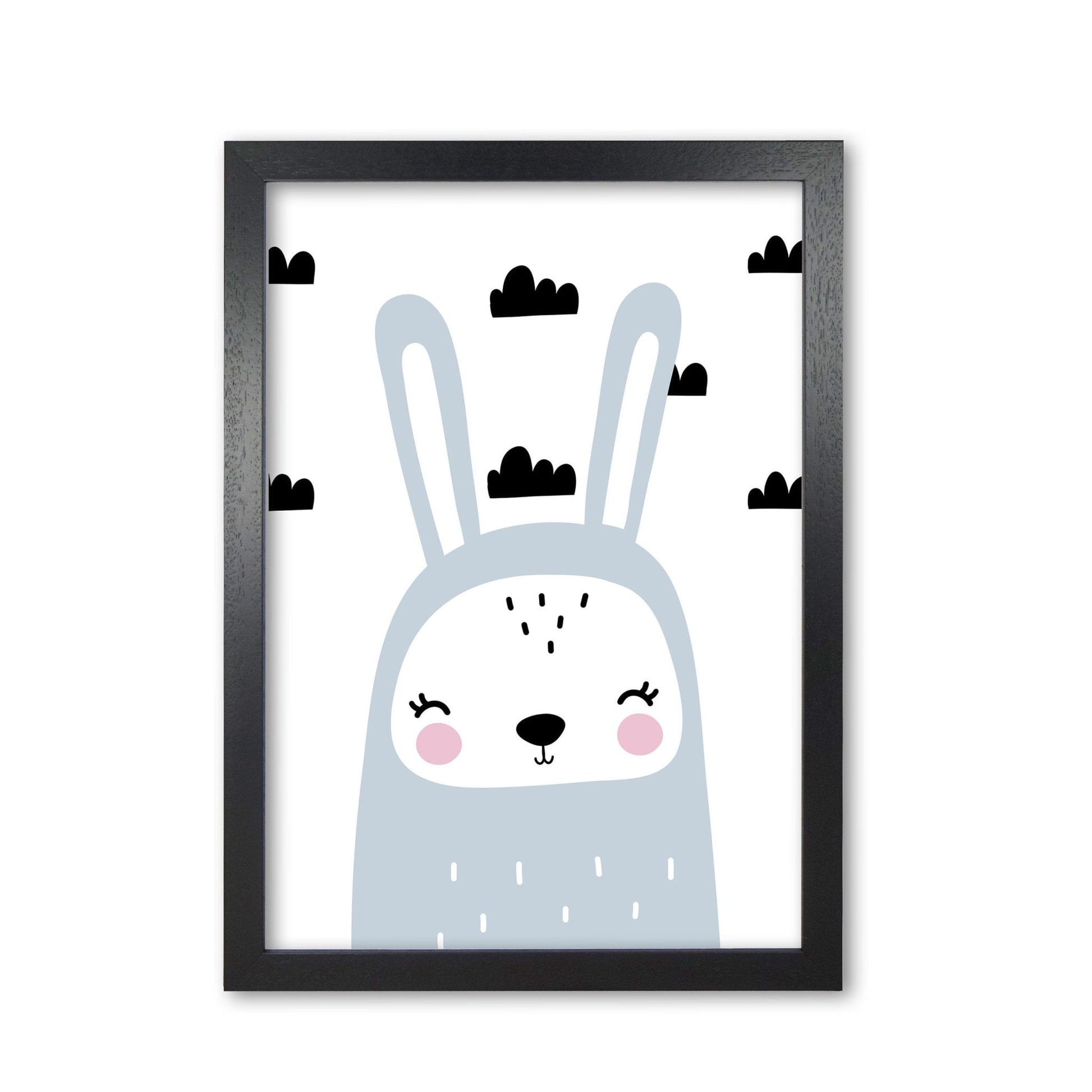 Blue scandi bunny with clouds modern fine art print