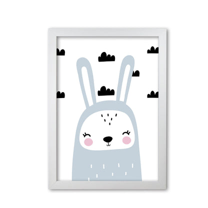 Blue scandi bunny with clouds modern fine art print