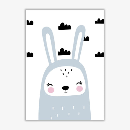 Blue scandi bunny with clouds modern fine art print
