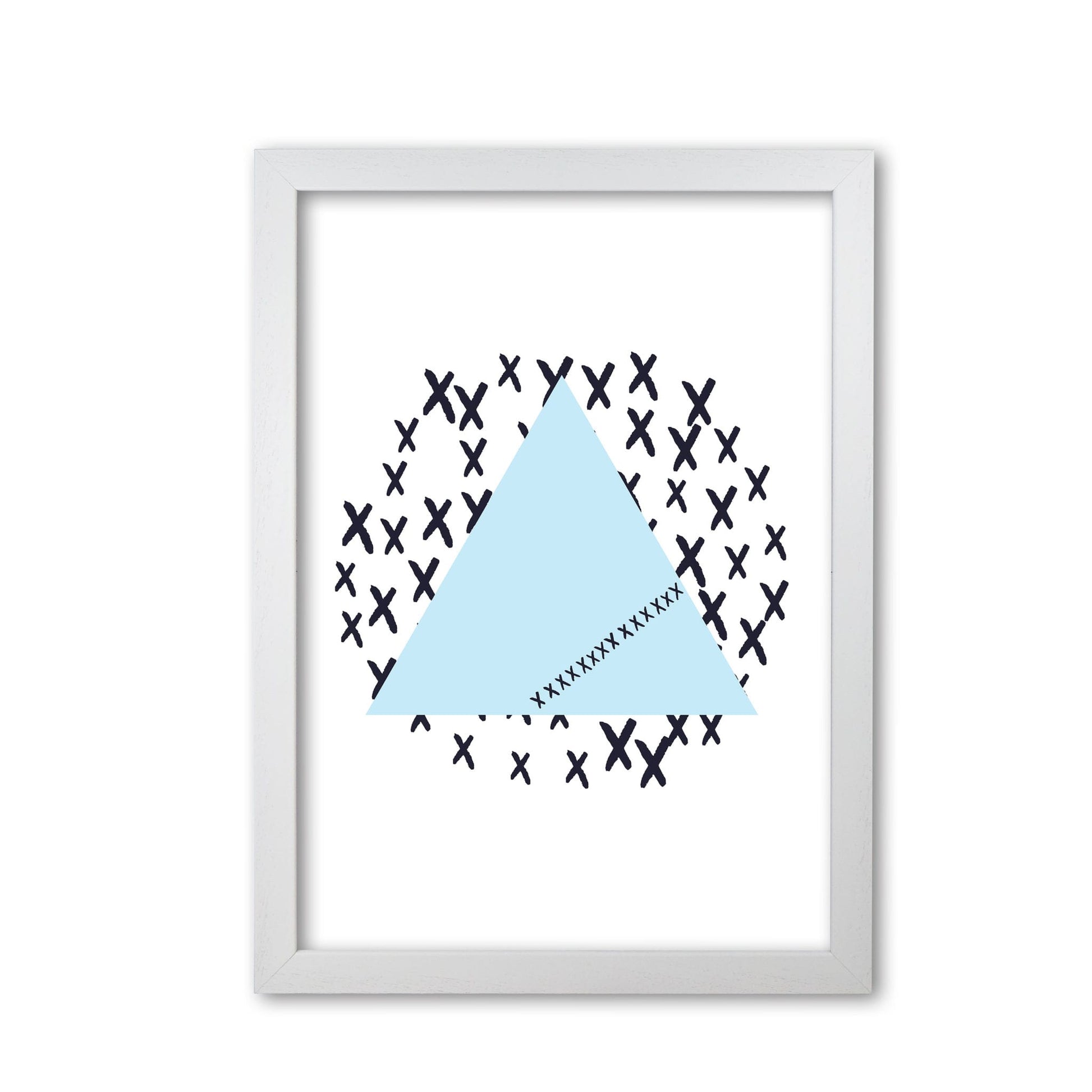 Blue triangle with crosses abstract modern fine art print