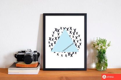 Blue triangle with crosses abstract modern fine art print