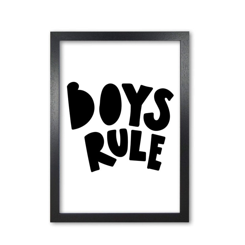 Boys rule black modern fine art print, framed childrens nursey wall art poster