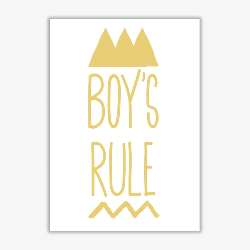 Boys rule gold modern fine art print, framed childrens nursey wall art poster