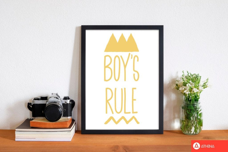 Boys rule gold modern fine art print, framed childrens nursey wall art poster