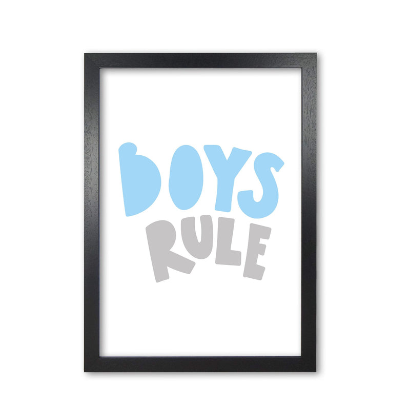 Boys rule grey and light blue modern fine art print, framed typography wall art