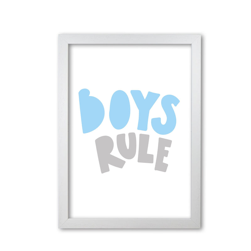 Boys rule grey and light blue modern fine art print, framed typography wall art