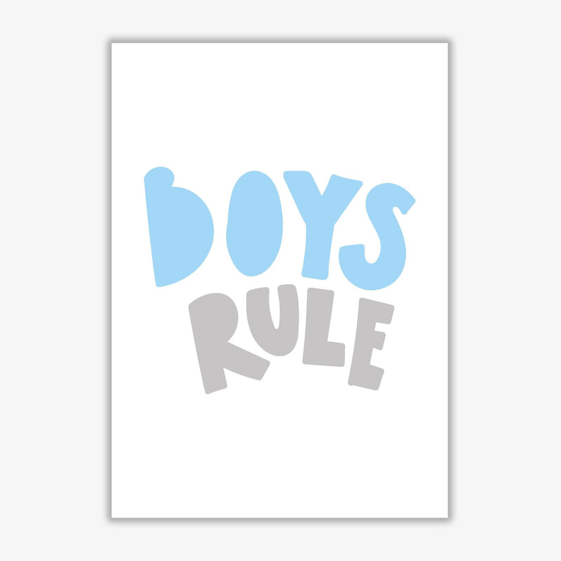 Boys rule grey and light blue modern fine art print, framed typography wall art