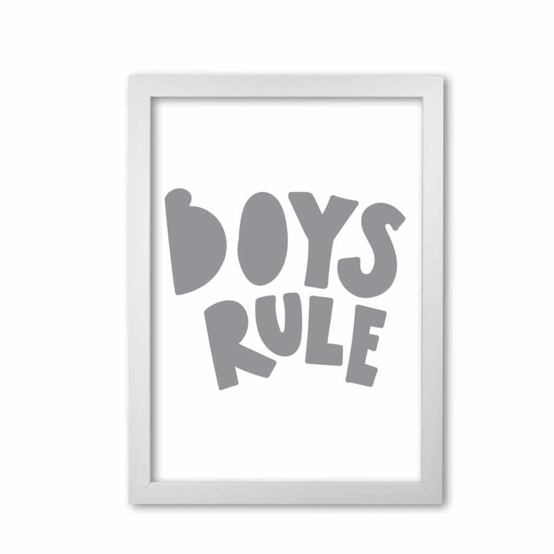 Boys rule grey modern fine art print, framed childrens nursey wall art poster