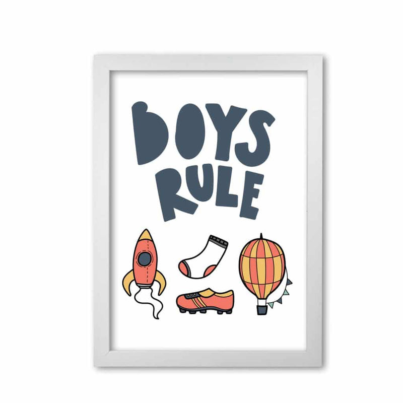 Boys rule illustrations modern fine art print, framed childrens nursey wall art poster