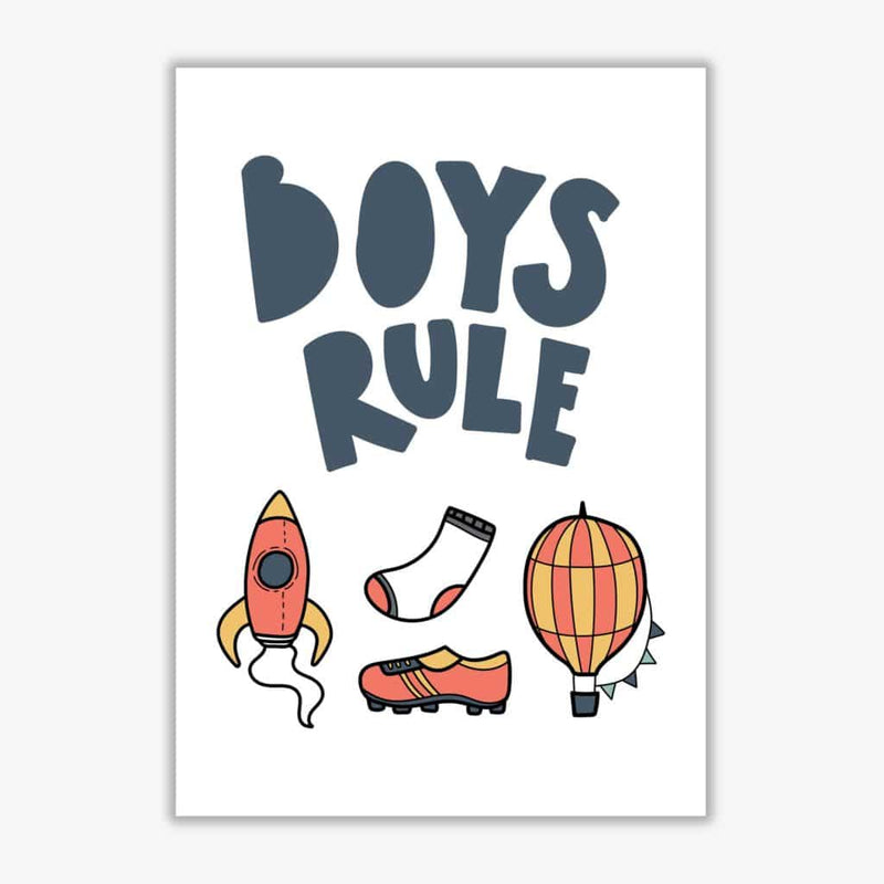 Boys rule illustrations modern fine art print, framed childrens nursey wall art poster