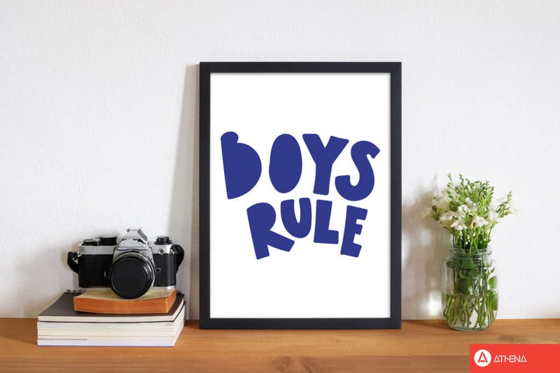 Boys rule navy modern fine art print, framed childrens nursey wall art poster