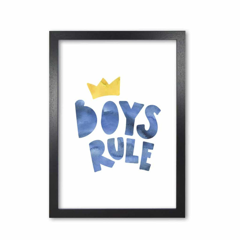 Boys rule watercolour modern fine art print, framed childrens nursey wall art poster
