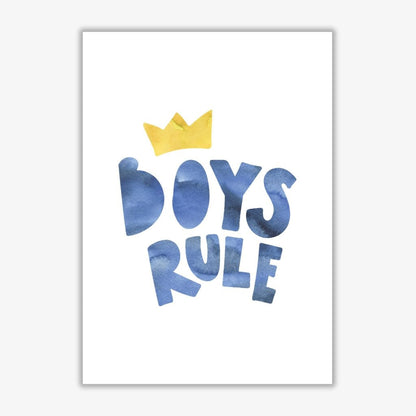 Boys rule watercolour modern fine art print, framed childrens nursey wall art poster