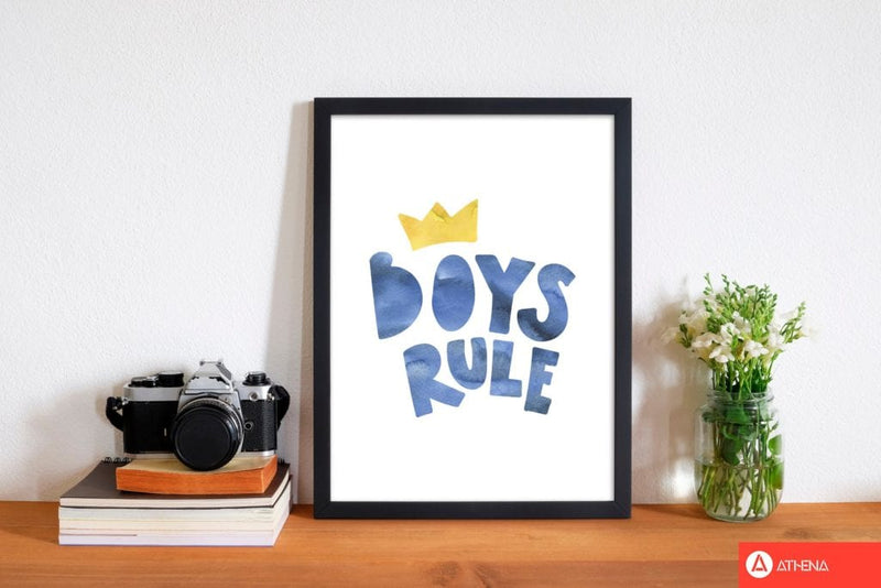 Boys rule watercolour modern fine art print, framed childrens nursey wall art poster