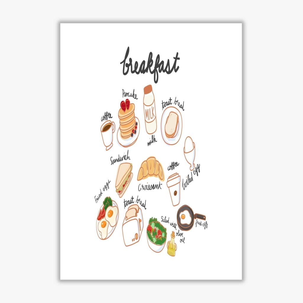 Breakfast collection landscape modern fine art print, framed kitchen wall art