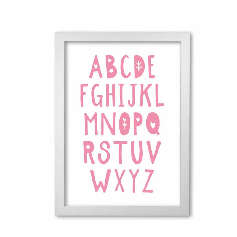 Bright pink alphabet modern fine art print, framed childrens nursey wall art poster