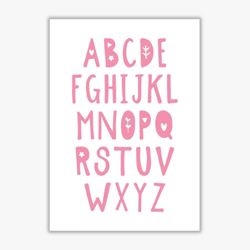 Bright pink alphabet modern fine art print, framed childrens nursey wall art poster
