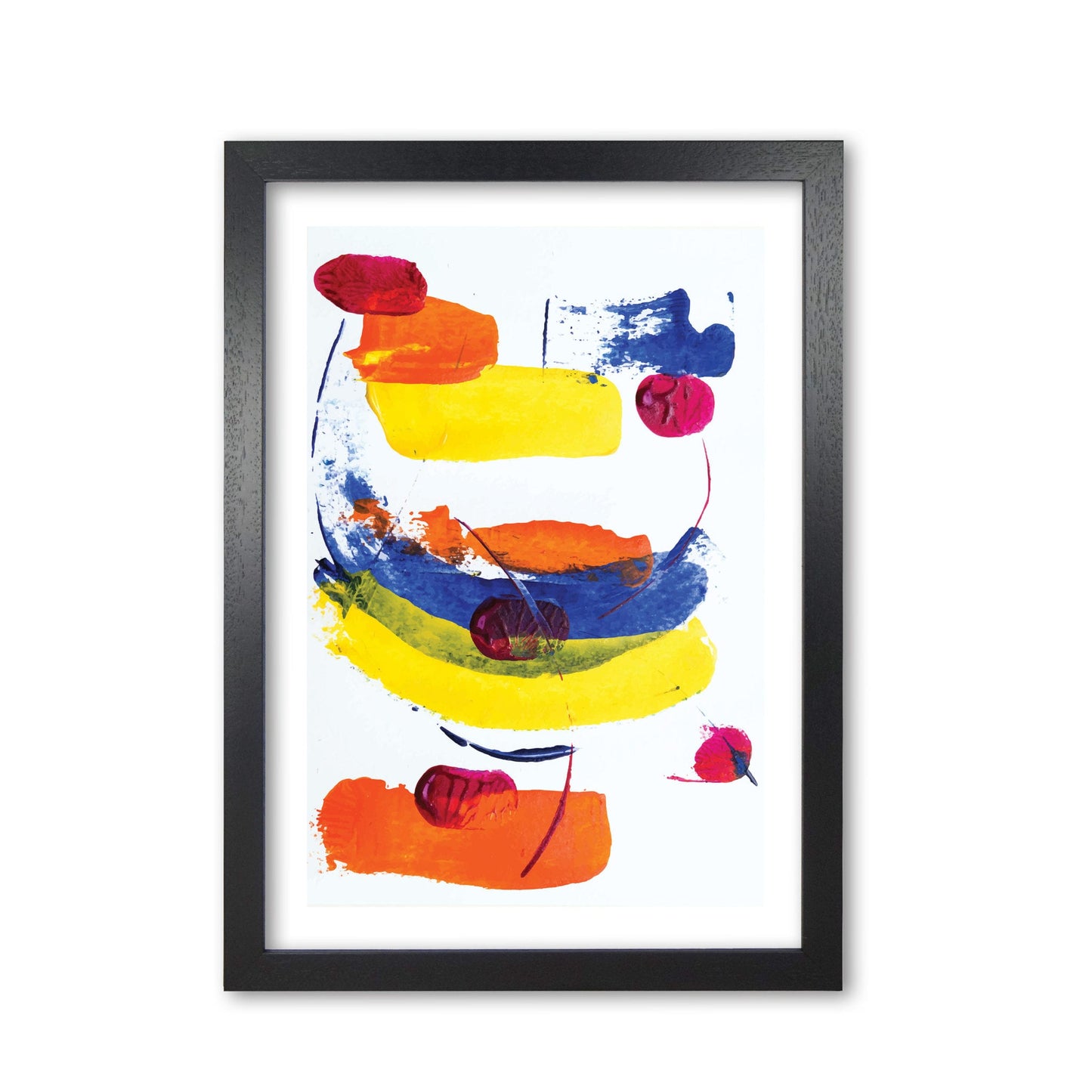 Bright yellow, blue and red abstract paint strokes modern fine art print