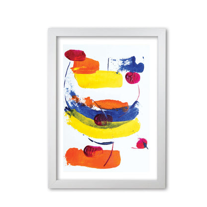 Bright yellow, blue and red abstract paint strokes modern fine art print
