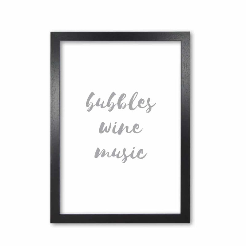 Bubbles wine music grey, bathroom modern fine art print, framed typography wall art