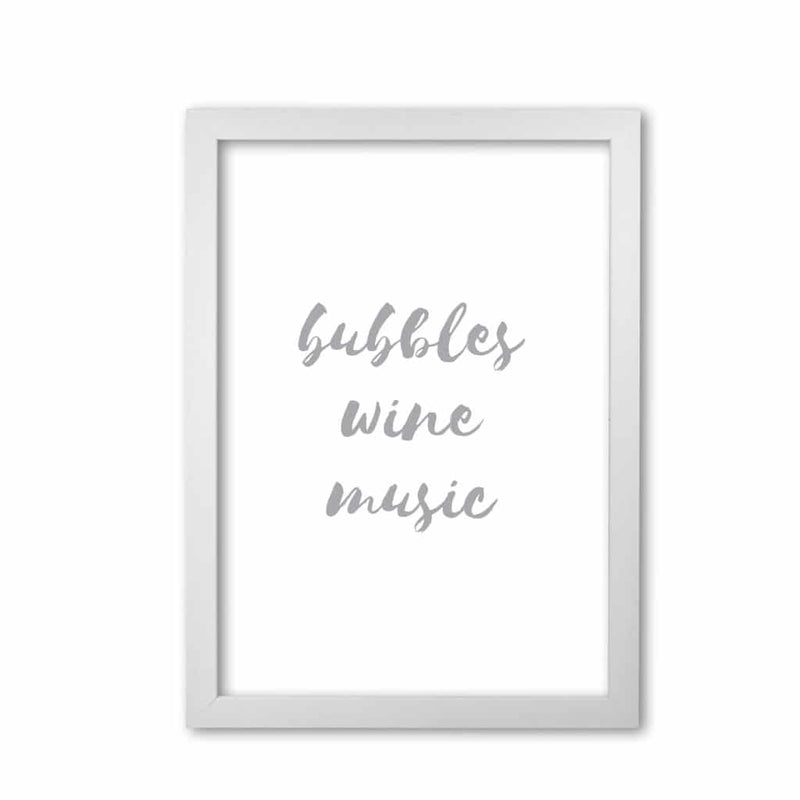 Bubbles wine music grey, bathroom modern fine art print, framed typography wall art