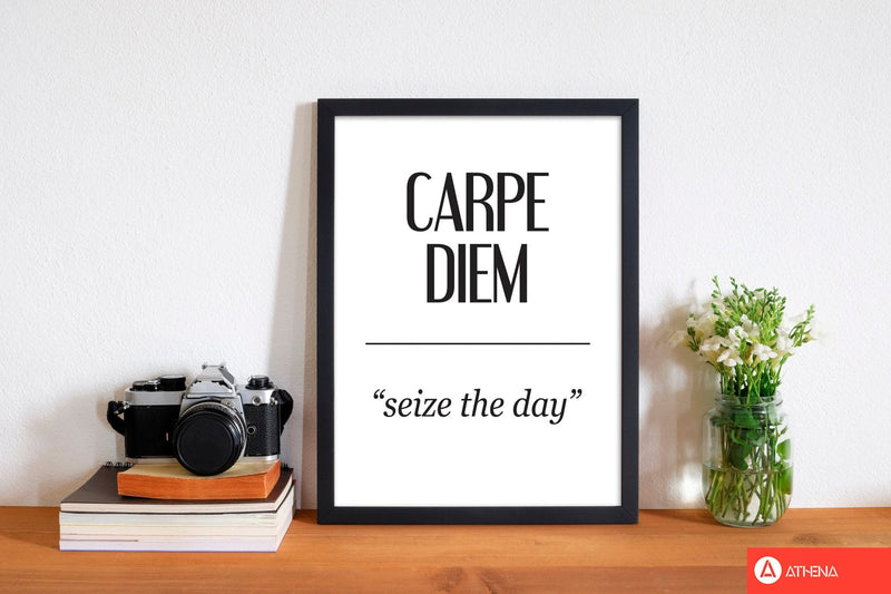 Carpe diem modern fine art print, framed typography wall art