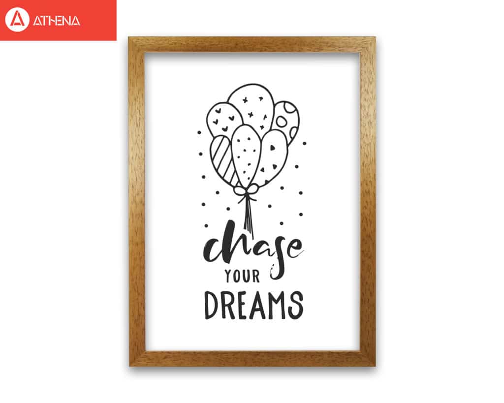 Chase your dreams black modern fine art print, framed childrens nursey wall art poster
