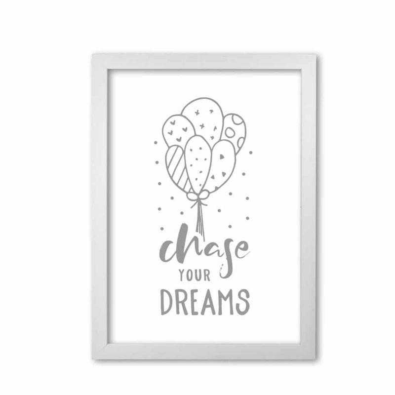 Chase your dreams grey modern fine art print, framed childrens nursey wall art poster