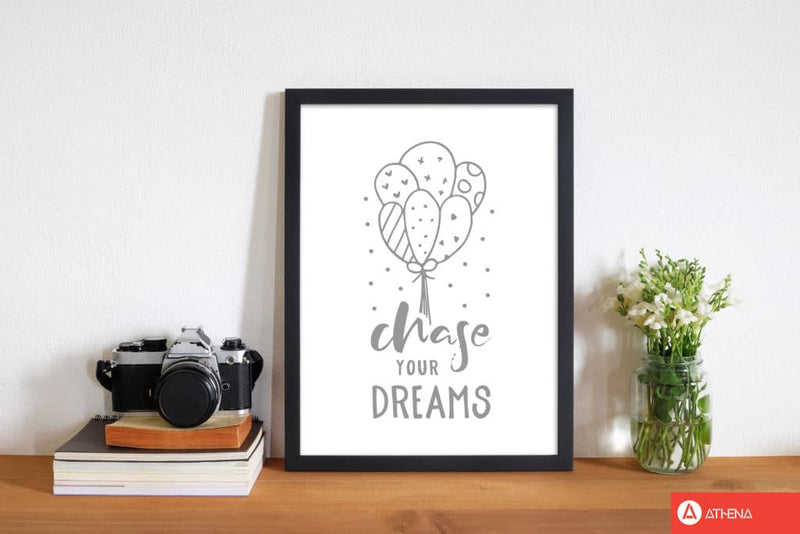 Chase your dreams grey modern fine art print, framed childrens nursey wall art poster